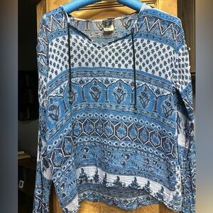 Boho gauzy lightweight tunic top blouse hippie blue M